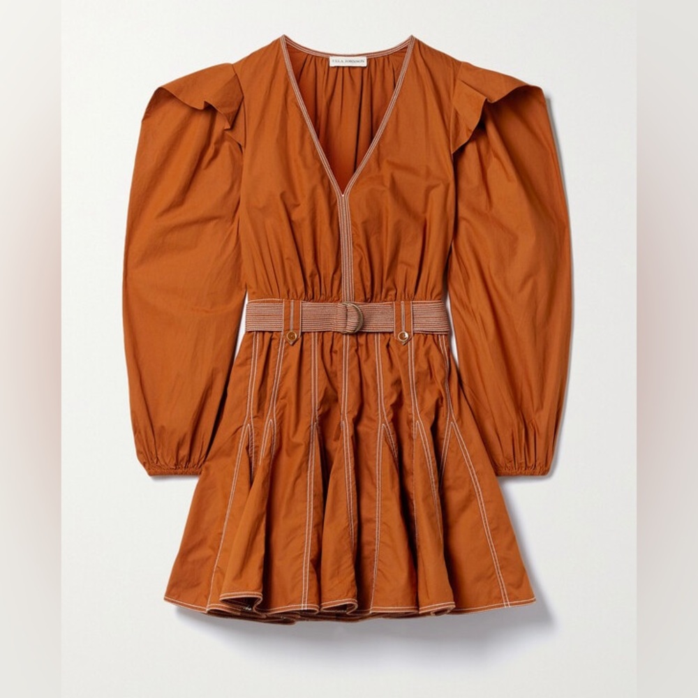 Ulla Johnson Corliss Belted Topstitched Cotton-poplin Mini Dress